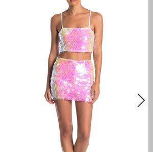 Emory Park Two Piece Mini Skirt Sequin Set sexy party festival outfit Size L
